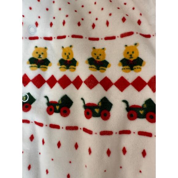 Vintage 80s Velvet Velour Christmas Bears Toys One-Piece Sleeper Romper Baby 6M - Picture 3 of 11